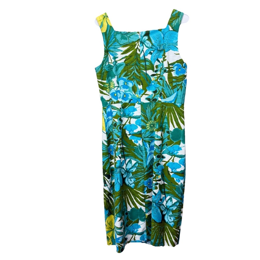 Talbots Retro Tropical Floral Textured Cotton Sleeveless Sheath Dress Size 10 - Picture 6 of 11